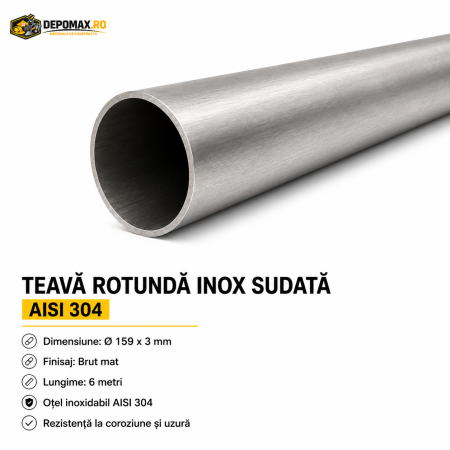 Teava rotunda inox sudata AISI 304, 159 x 3 mm, 6 metri